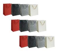 Emartbuy Conjunto de 12Lujo Bolsa de Regalo Papel Laminado Fuerte Colores Mezclados 18 x 24 x 8 cm -Rojo, Negro, Crema y Plata