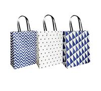 Emartbuy Conjunto de 3 Lujo Bolsa de Regalo Papel Laminado Fuerte Colores Mezclados 31 x 23 x 10.5 cm - Triángulos y Zigzag