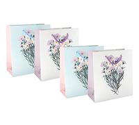 Emartbuy Conjunto de 4 Bolsa de Regalo de Lujo Papel Laminado Fuerte Colores Mezclados 18 x 16 x 8 cm - Ramo Floral