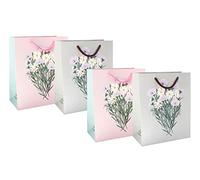 Emartbuy Conjunto de 4 Bolsa de Regalo de Lujo Papel Laminado Fuerte Colores Mezclados 26 x 21 x 11 cm - Ramo Floral
