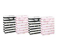 Emartbuy Conjunto de 4 Lujo Bolsa de Regalo Papel Laminado Fuerte Colores Mezclados 26 x 32 x 10 cm -Estrellas de Brillo - Negro y Rosa
