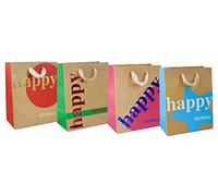 Emartbuy Conjunto de 4 Lujo Bolsa de Regalo Papel Laminado Fuerte Colores Mezclados26 x 32 x 12 cm - Feliz Cumpleaños