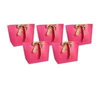 Emartbuy Conjunto de 5 Bolsa de Regalo de Lujo Con Cintas Papel Laminado Fuerte 28 x 20 x 9 cm - Rosa Fuerte