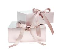 Emartbuy Elegante tapa transparente de alta calidad con cajón rosa caja de regalo con cierre de cinta, juego de 2 | Perfecto para regalo de cumpleaños, aniversarios, todas las ocasiones