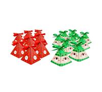 Emartbuy Juego de 24 cajas de dulces de cono de Navidad, caja de golosinas, caja de regalo con cinta, 2 diseños, 6 piezas por diseño, tamaño: 8 cm x 8 cm x 9,5 cm