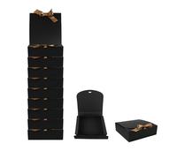 Emartbuy Paquete de 12 Caja de Regalo de Presentación en Forma Cuadrada, 24 cm x 24 cm x 5 cm, Fácil Montaje Caja de Kraft Negra Con Cinta de Lazo