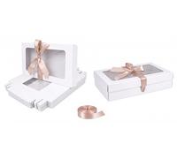 Emartbuy Paquete de 12 cajas de regalo blancas con ventana transparente mediana y grande, 27 x 16 x 6 cm