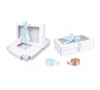 Emartbuy Paquete de 12 cajas de regalo blancas con ventana transparente mediana y grande, 27 x 16 x 6 cm