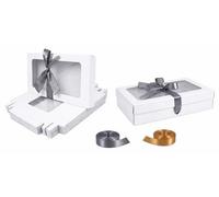 Emartbuy Paquete de 12 cajas de regalo blancas con ventana transparente mediana y grande, 27 x 16 x 6 cm