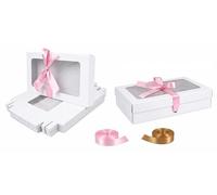 Emartbuy Paquete de 12 cajas de regalo blancas con ventana transparente mediana y grande, 27 x 16 x 6 cm