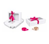 Emartbuy Paquete de 12 cajas de regalo blancas con ventana transparente mediana y grande, 27 x 16 x 6 cm