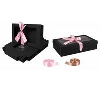 Emartbuy Paquete de 12 cajas de regalo negras con ventana transparente mediana y grande, 27 x 16 x 6 cm