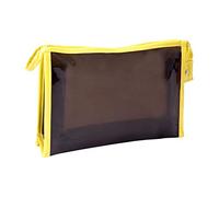 Emartbuy Viajar Esenciales Cosméticos Bolsa de Maquillaje transparentee Resistente al Agua Kit de Bolsa de Almacenamiento Organizador de Lavado de Caja de Aseo - Negro Con Ribete Amarillo