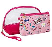 Emartbuy Viajar Esenciales Cosméticos Set de 2 Bolsa de Maquillaje transparentee Resistente al Agua Kit de Bolsa de Almacenamiento Organizador de Lavado de Caja de Aseo - Rosa Impresa