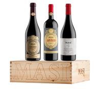 Embalaje exclusivo "Masi Iconiques" | COSTASERA 2018 Amarone Classico DOCG, CAMPOFIORIN 2020 Rosso Verona IGT, BONACOSTA 2022 Valpolicella Classico DOC | 3X750 ml | Embalaje de madera