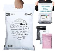 EMBALLAX - 20 sobres para envíos de ropa CON BOLSA PORTADOCUMENTOS - XXL - 100% OPACO/ULTRA-RESISTENTE/IMPERMEABLE - Sobres Plastico con Asa - Bolsas de Envio Paquetes - Cajas Envios Paquetes