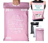 EMBALLAX - 20 sobres para envíos de ropa CON BOLSA PORTADOCUMENTOS - XXL - 100% OPACO/ULTRA-RESISTENTE/IMPERMEABLE - Sobres Plastico con Asa - Bolsas de Envio Paquetes - Cajas Envios Paquetes