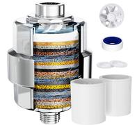 EMBATHER - Filtro de ducha de 20 etapas para agua dura, elimina cloro, fluoruro, metales pesados, filtro suavizante de ducha de alto rendimiento para cabello, 2 cartuchos, cromo pulido