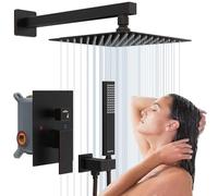 EMBATHER Oil Rubbed Bronze Shower System -10 Inches Shower Faucet Set with Square Rain Shower Head and Handheld High Pressure Shower Combo Set for Bathroom Wall Mounted (Contain Rough-in Valve & Trim)