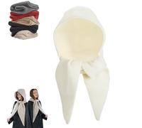 Embellished Knit Bonnet,2-in-1 Women Winter Warm Knitted Pullover Hat Scarf,Fashion Knitted Hooded Long Shawl Wrap Hat (White)