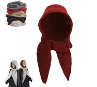 Embellished Knit Bonnet,2-in-1 Women Winter Warm Knitted Pullover Hat Scarf,Fashion Knitted Hooded Long Shawl Wrap Hat (Red)