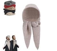 Embellished Knit Bonnet,2-in-1 Women Winter Warm Knitted Pullover Hat Scarf,Fashion Knitted Hooded Long Shawl Wrap Hat (Khaki)