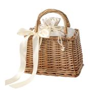 Embellished Straw Tote - Woven Rattan Handbag with Pearl Ribbon Accents, Spacious Lightweight Summer Beach Purse, Fashg ss women wicker ribbon pearl details and a rattan structure, providing