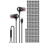 Ember - Paquete de 100 auriculares USB C con cable para iPhone 17, 16, 15 Pro Max, auriculares tipo C a granel con micrófono para biblioteca de aula escolar, auriculares USB C con cable para iPad