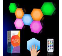 Emberela HEXlights - Luces sensoriales para niños, 7 unidades de luces hexagonales táctiles, control remoto, paneles LED de pared para habitación sensorial, soporte de mesa incluido