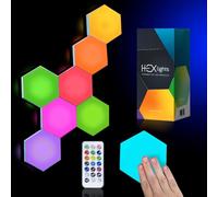 Emberela HEXlights - Paquete de 7 luces hexagonales, paneles de pared RGB táctiles y con control remoto, paneles de luces LED hexagonales, ideales para decoración de sala de estar, dormitorio y sala