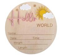Embhlitfe Letrero de madera con texto en inglés "Hello World" para recién nacido, con nombre de bebé y placa de nacimiento para el hogar, hospital, guardería, baby shower, accesorio para fotos