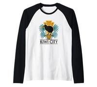 Emblema Art Deco de la Ciudad de Kiwi Camiseta Manga Raglan
