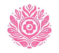 Emblema botánico simétrico con flores, hojas y plumas estilizadas que forman un círculo sobre un fondo liso. Pegatinas de pared de papel adhesivo 67.2x67.5cm Cultura del tatuaje Rosa