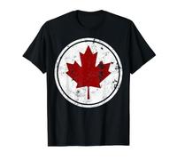 Emblema Circular Vintage de Hoja de Arce Canadiense Rojo Envejecido Camiseta gráfica económica, Hombre, Negro, M