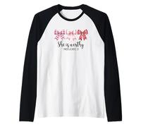 Emblema de arco de Proverbios 31 She Is Worthy Camiseta Manga Raglan