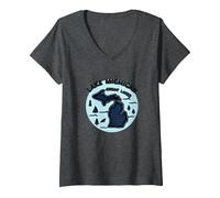 Emblema de Aventura escénica de los Grandes Lagos del Lago Michigan Camiseta Cuello V, Mujer, Jaspeado Oscuro, M