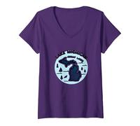 Emblema de Aventura escénica de los Grandes Lagos del Lago Michigan Camiseta Cuello V, Mujer, Morado, M