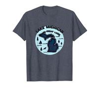 Emblema de Aventura escénica de los Grandes Lagos del Lago Michigan Camiseta, Hombre, Azul Jaspeado, L