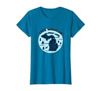 Emblema de Aventura escénica de los Grandes Lagos del Lago Michigan Camiseta, Mujer, Zafiro, M