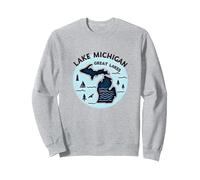 Emblema de Aventura escénica de los Grandes Lagos del Lago Michigan Sudadera, Unisex para Adultos, Gris Jaspeado, M