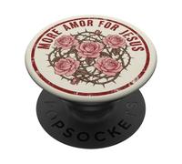 Emblema de Jesús Love Faith Rose Vintage Christian PopSockets PopGrip Adhesivo