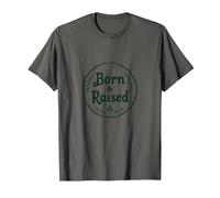 Emblema de Orgullo rústico de Ciudad Natal Born & Raised Camiseta, Hombre, Asfalto, S