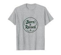 Emblema de Orgullo rústico de Ciudad Natal Born & Raised Camiseta, Hombre, Gris Jaspeado, M
