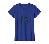 Emblema de Orgullo rústico de Ciudad Natal Born & Raised Camiseta, Mujer, Azul Real, L