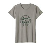 Emblema de Orgullo rústico de Ciudad Natal Born & Raised Camiseta, Mujer, Pizarra, M