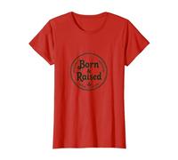 Emblema de Orgullo rústico de Ciudad Natal Born & Raised Camiseta, Mujer, Rojo, M