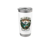 Emblema de oso pardo vintage del Parque Nacional Glacier Montana Vaso térmico de acero inoxidable de doble pared