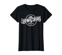 Emblema de Viaje de la Ciudad de Ludwigsburg Alemania Camiseta gráfica económica, Mujer, Negro, M