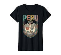Emblema de Viaje Perú Llamas Tradicionales y montañas andinas Camiseta gráfica económica, Mujer, Negro, XS