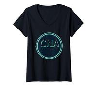 Emblema Estrellado de la Vida de CNA para Mujeres Profesionales de la Salud Camiseta Cuello V, Mujer, Negro, XL